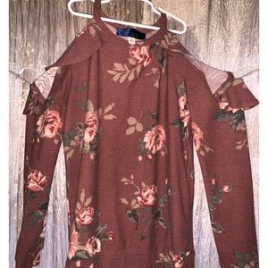 Blue Rain Flower Print Long Sleeve
